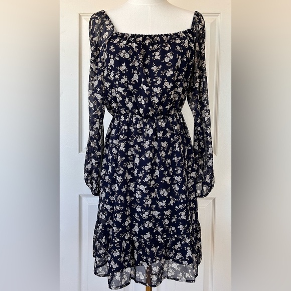 Banana‎ Republic Peasant Top Ruffle Hem Dress Med Petite - Picture 1 of 12